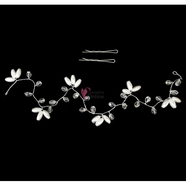 Accesoriu modern pentru decor par WED08LL Argintiu cu perle de 30cm + 2Agrafe
